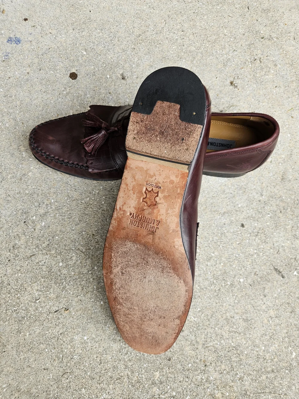 Johnston & Murphy Tassel Kiltie Loafers Cognac Italian Leather Mens 12 Burgundy